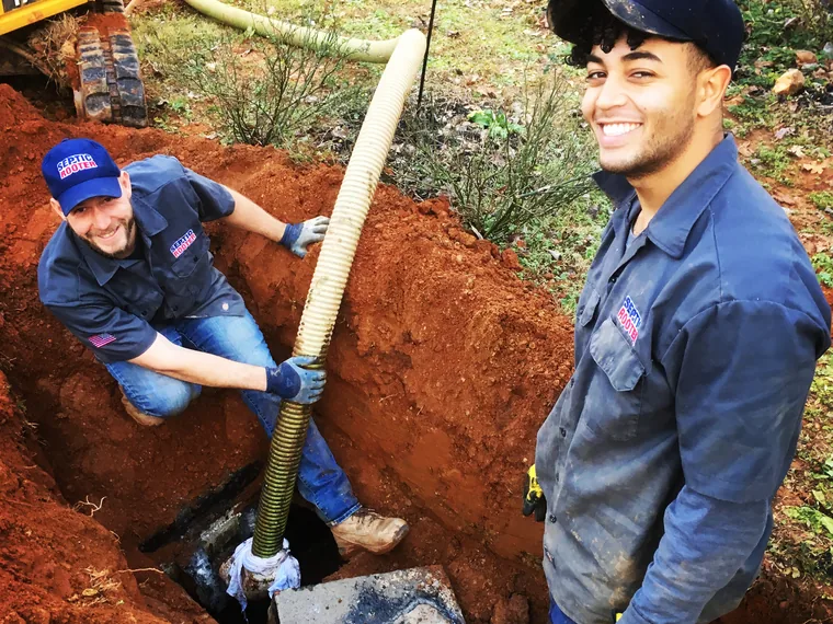 SepticRooter crew working in a trench on a Chattanooga & Southeast Tennessee septic job